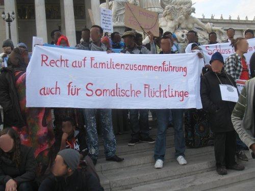 Protesters in front on Austrian Parliament in Vienna - demand family reunion