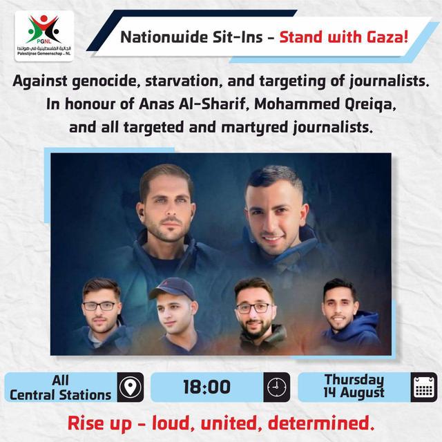 against genocide, starvation, and the deliberate targeting of journalists! In ho